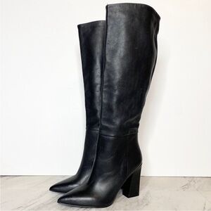 Steve Madden Showbiz Pointed Toe Black Leather Knee High Boot 8M